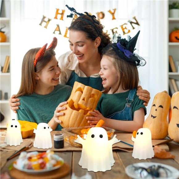 4 Pack Halloween Decorations Indoor, LED Ghost Decor Flameless Taper Candles - Picture 6 of 7